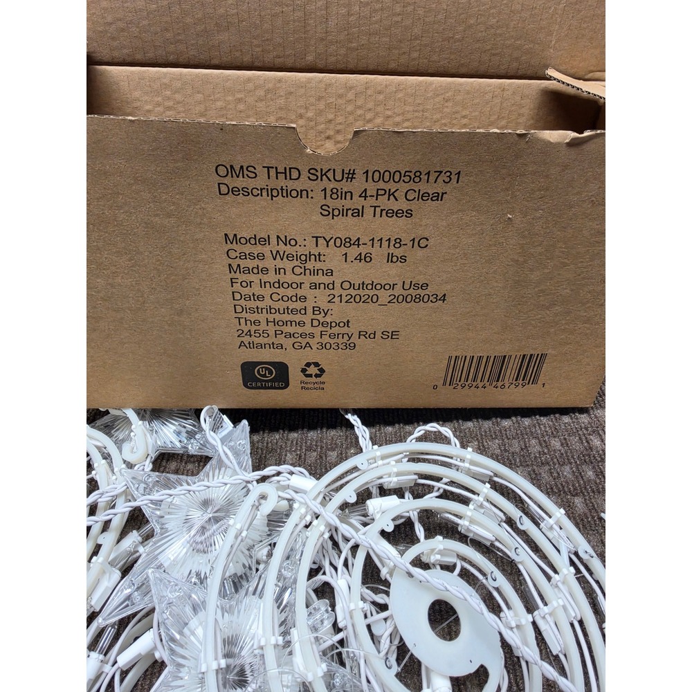 Home Depot 18in 4-PK Clear Spiral Trees Christmas Light Decor